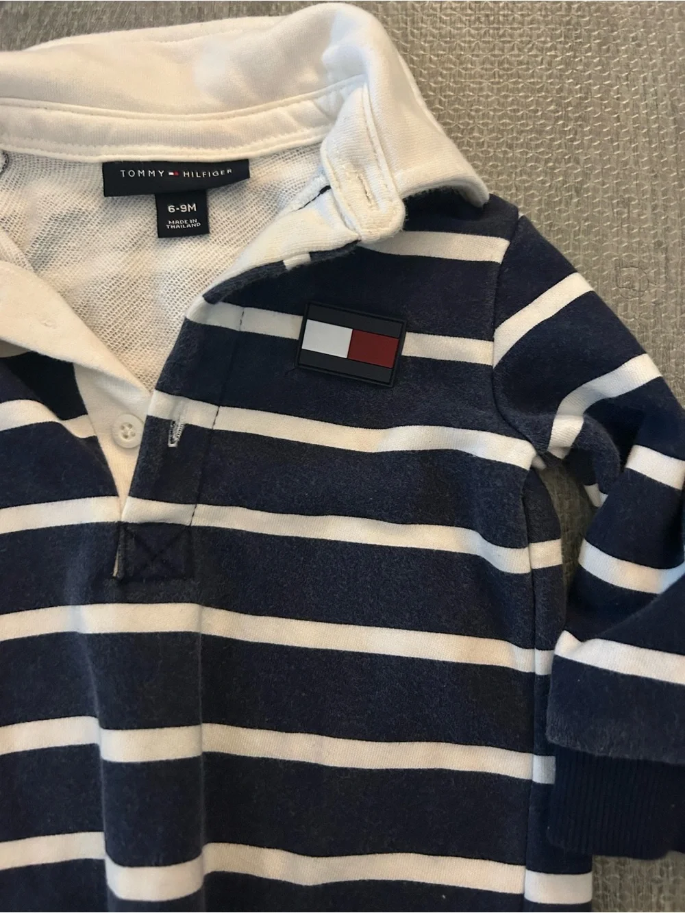 Tommy Hilfiger Navy & White Striped Footie One-Piece. Size-6-9M